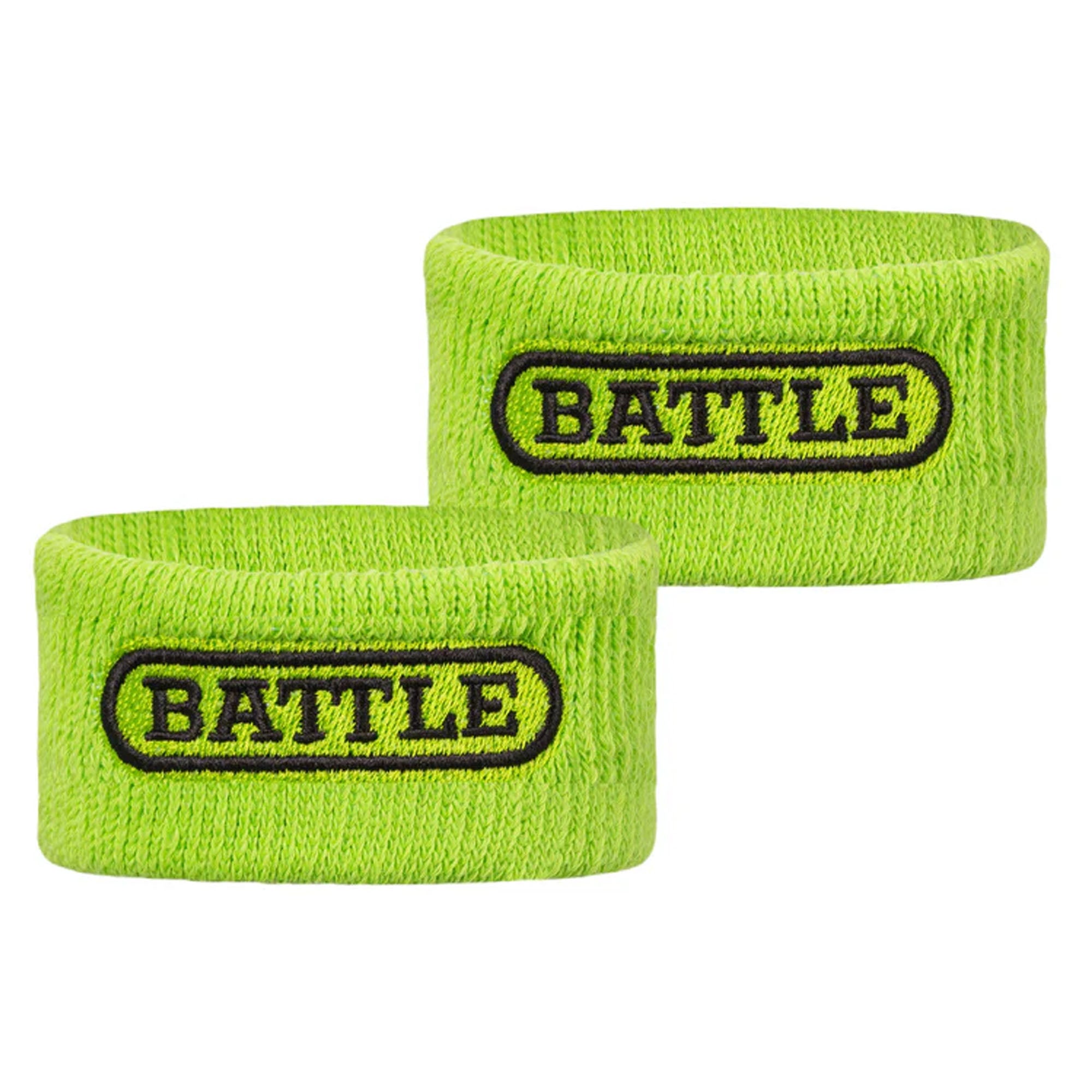 Two green thick arm bands with 'BATTLE' logo on a white background