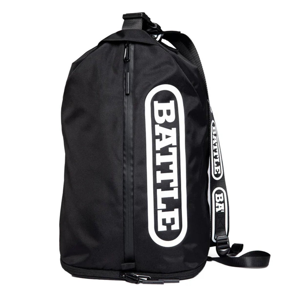 Black sling bag with 'BATTLE' branding on a white background