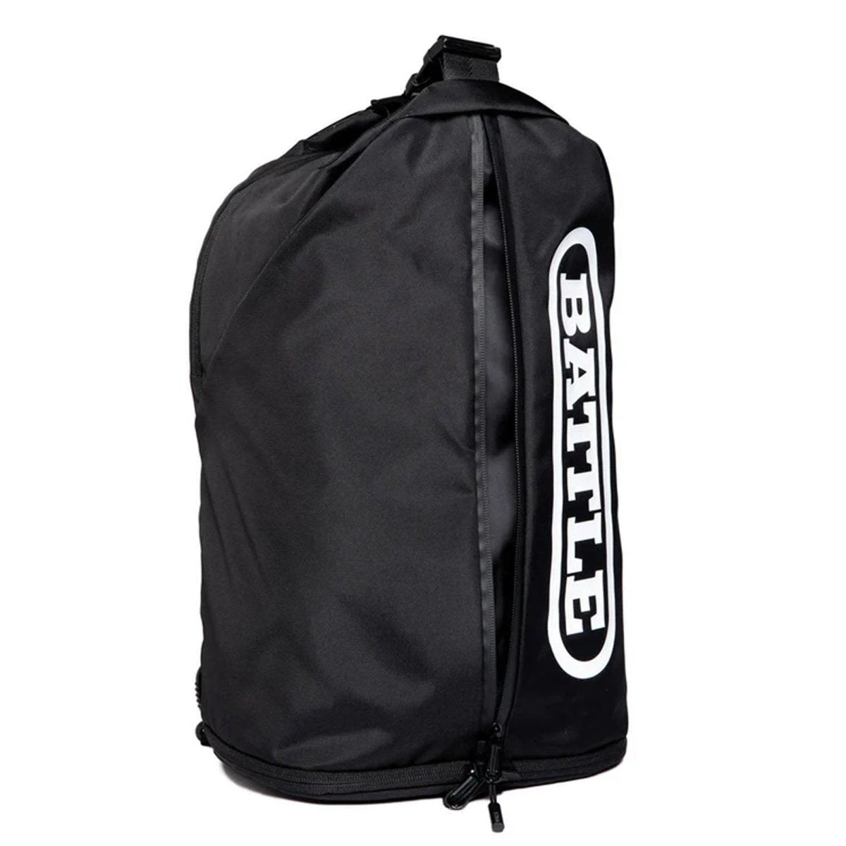 Black drawstring sling bag with 'BATTLE' logo on a white background