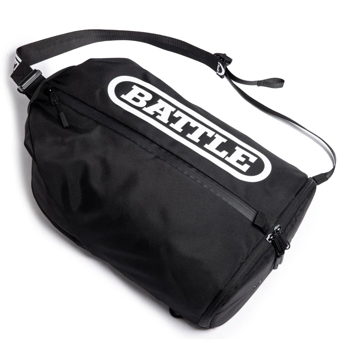 Black sling bag with 'BATTLE' logo on a white background