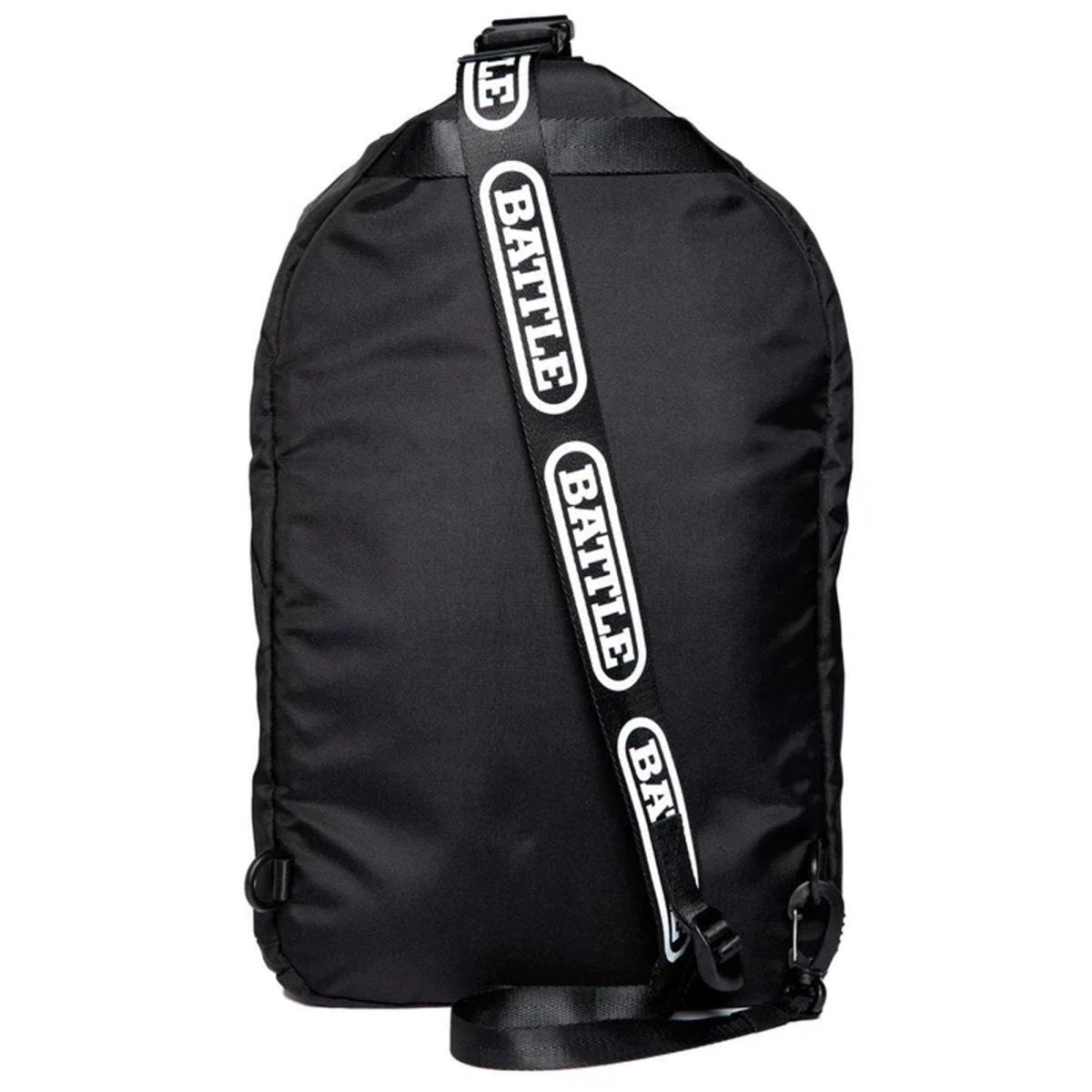 Black sling bag with 'BAY' branding on a white background
