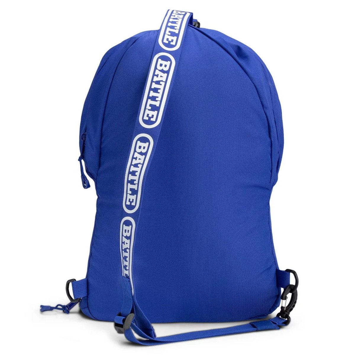 Blue drawstring sling bag with 'Bille' branding on a white background