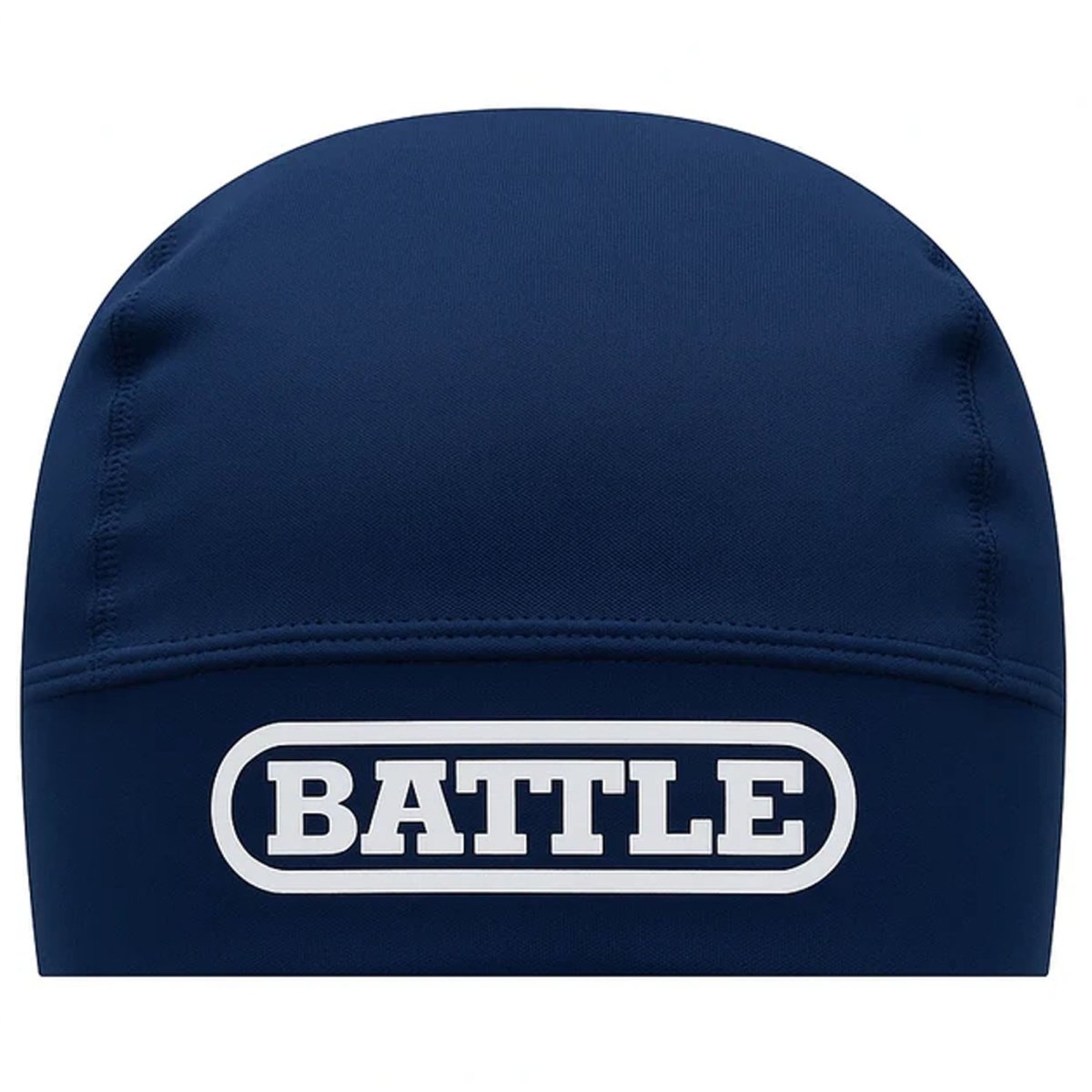Navy blue beanie pro skull cap with 'BATTLE' logo on a white background