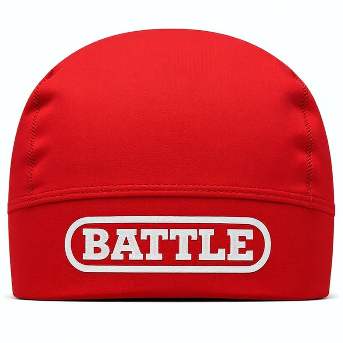 Red beanie pro skull cap with 'BATTLE' logo on a white background