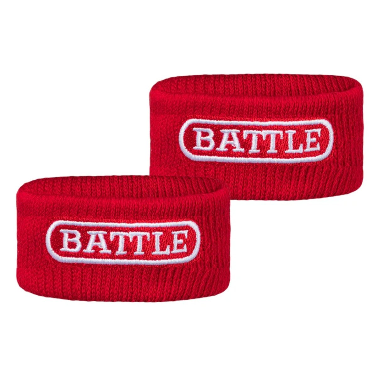 Two red thick arm bands with 'BATTLE' logo on a white background