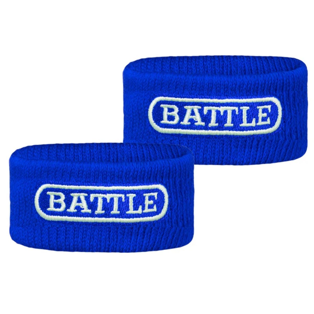 Two blue thick arm bands with 'BATTLE' branding on a white background