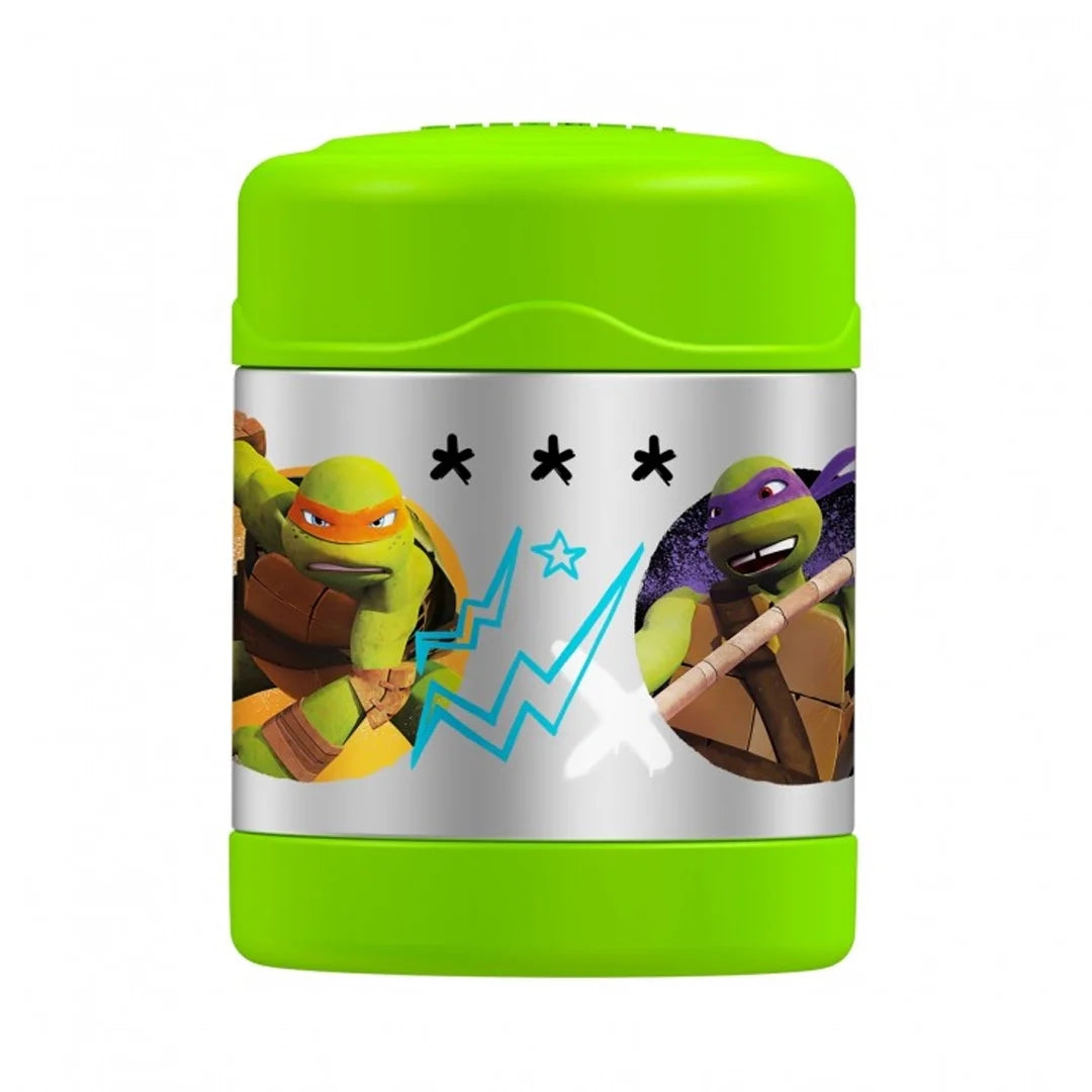 Green thermos with Teenage Mutant Ninja Turtles design on a white background