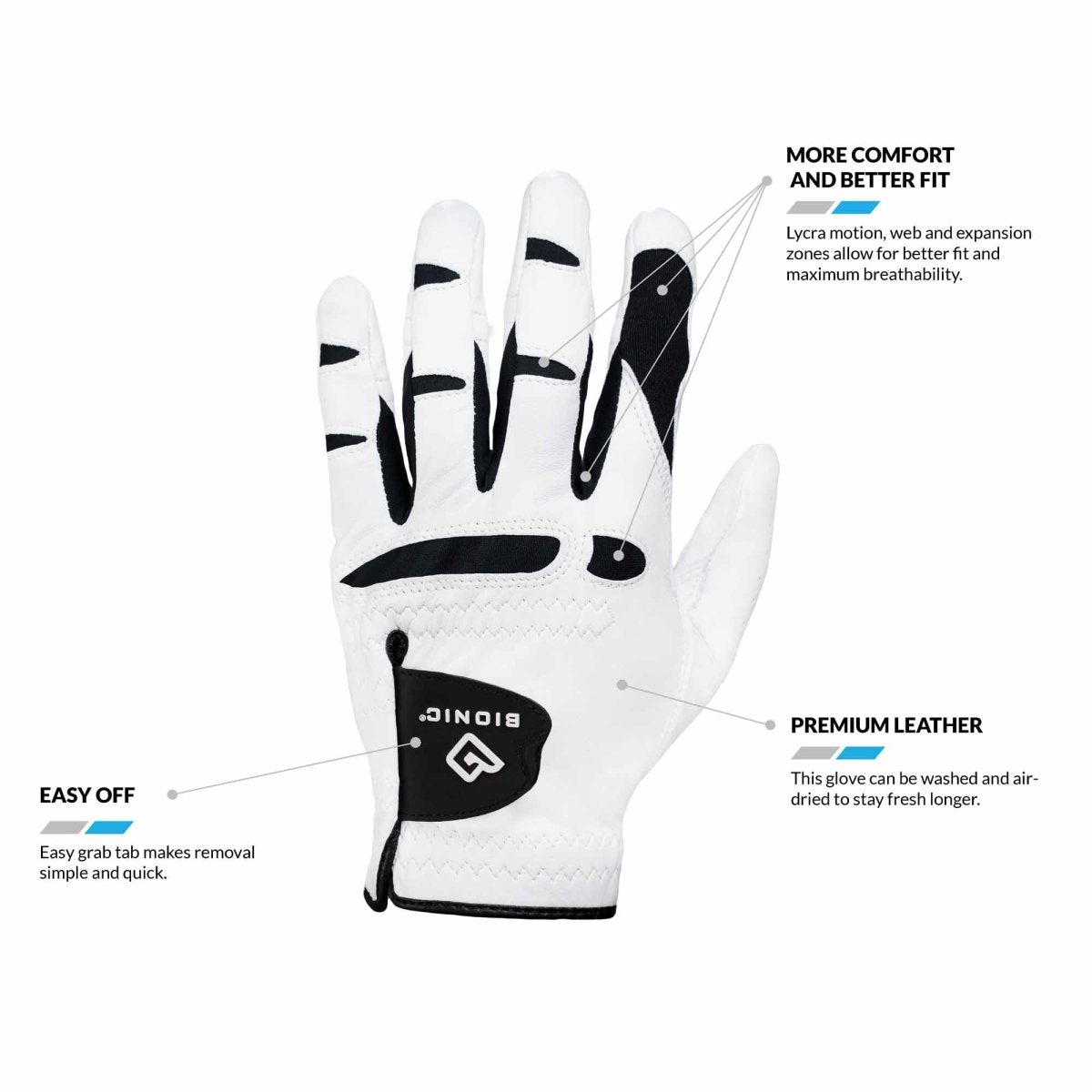 Bionic Gloves Men's StableGrip 2.0 Golf - Left - Gray - Forza Sports