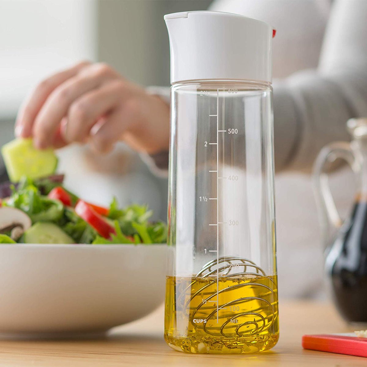 Whiskware Glass Salad Dressing Shaker with BlenderBall Wire Whisk - White/Red - Forza Sports