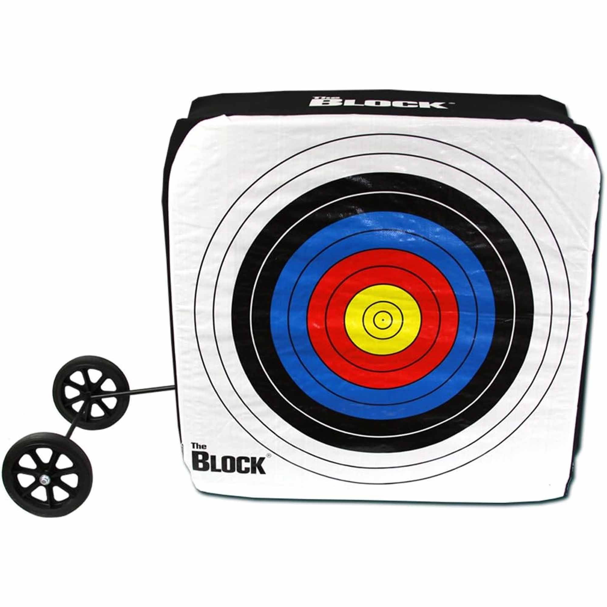 Archery target with 'The Block' branding on a white background