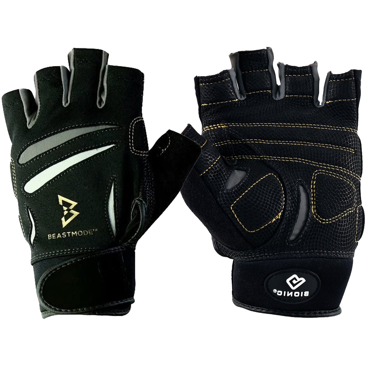 Bionic Men's BeastMode Fingerless Fitness Gloves - Black - Forza Sports