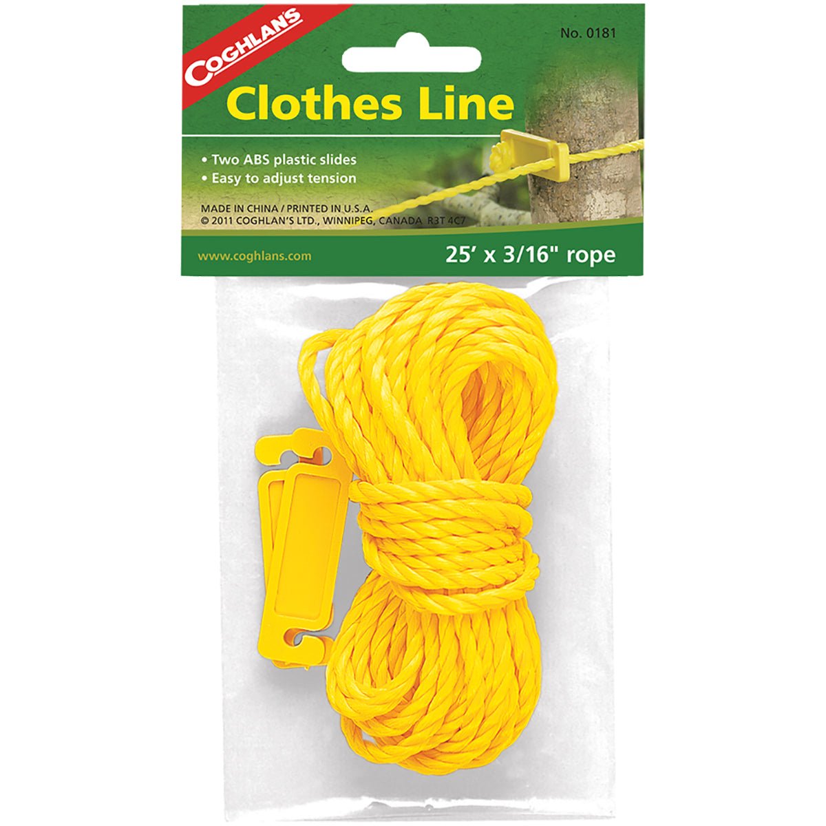 Coghlan's Clothes Line 25' x 3/16" Camping Survival Clothesline Rope with Slides - Forza Sports