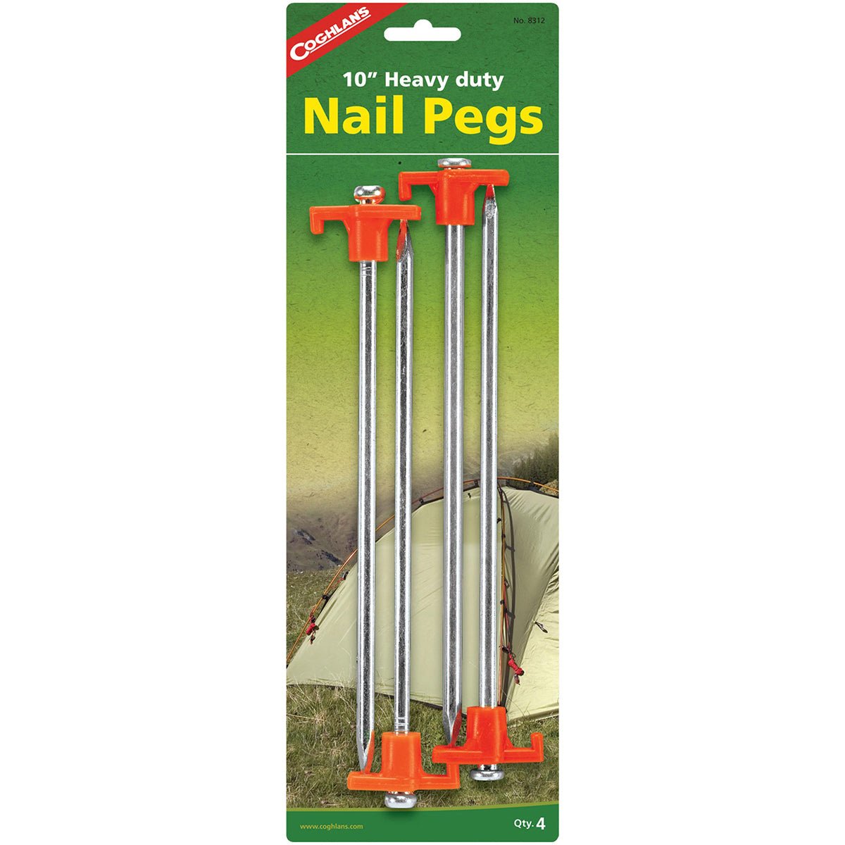 Coghlan's 10" Heavy Duty Nail Pegs (4 Pack), Plated Steel Stake, Ideal for Tents - Forza Sports