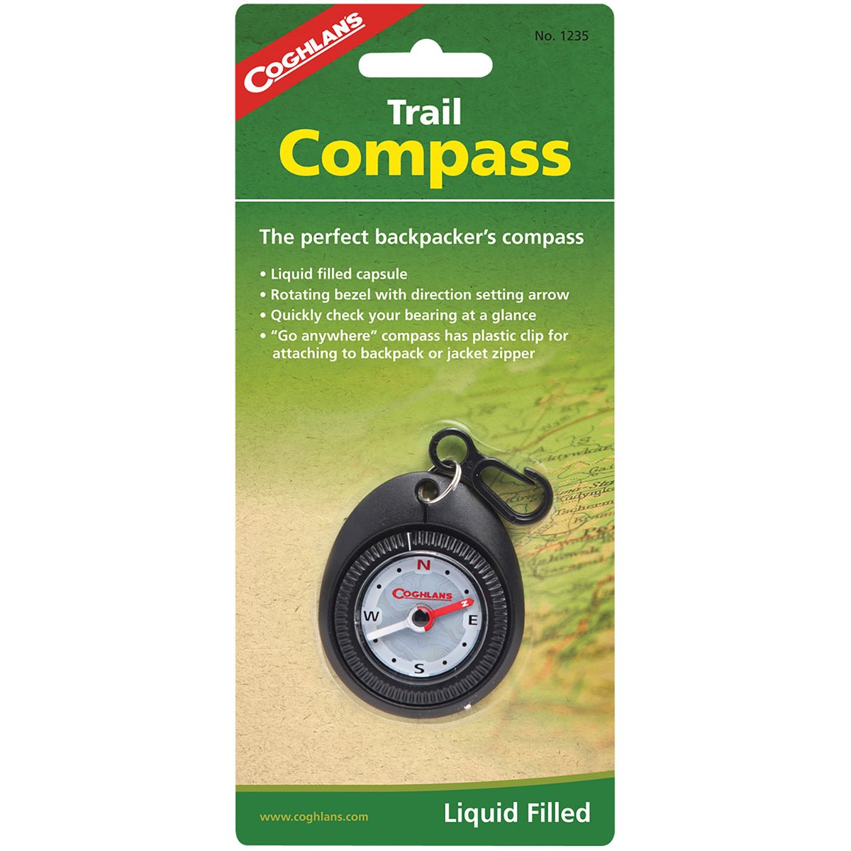 Coghlan's Trail Compass w/ Attached Clip, Liquid Filled for Backpackers Hiking - Forza Sports
