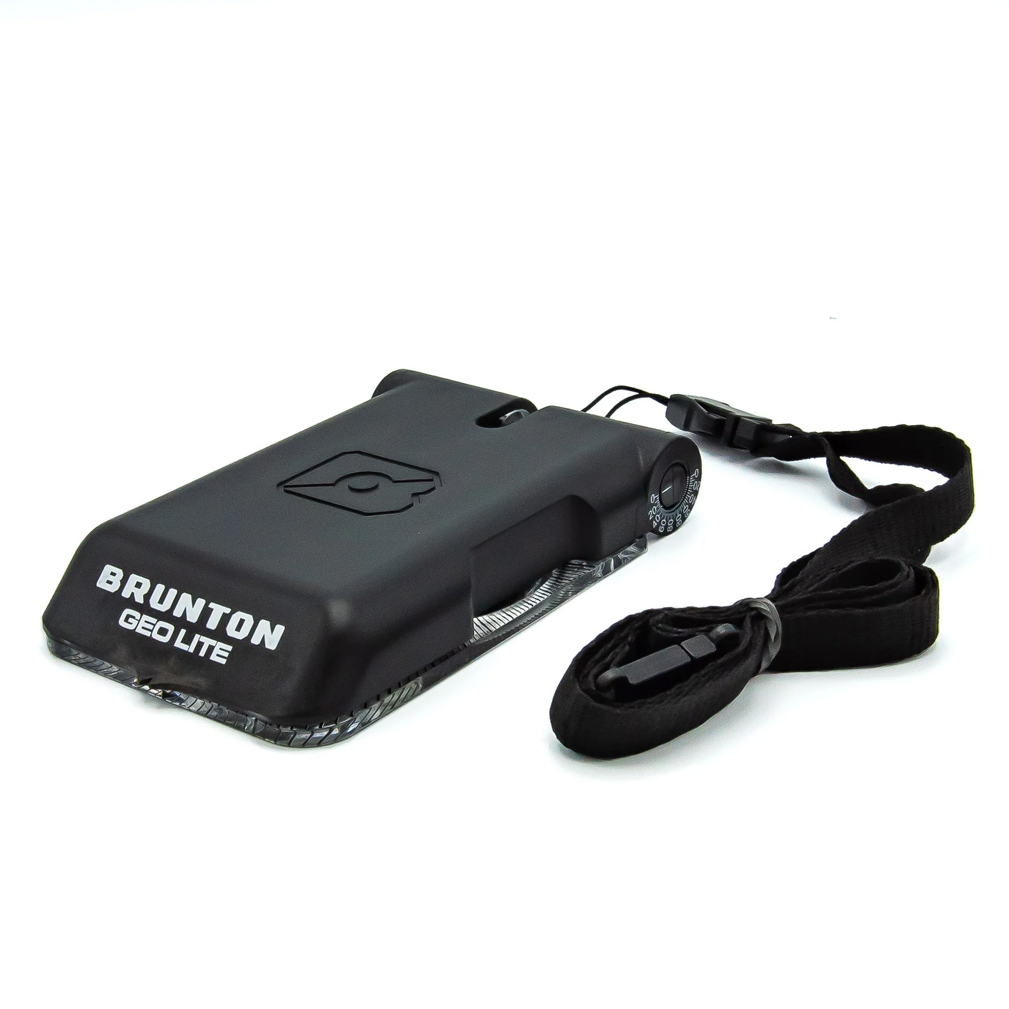 Black Brunton Geo Lite device with lanyard on a white background