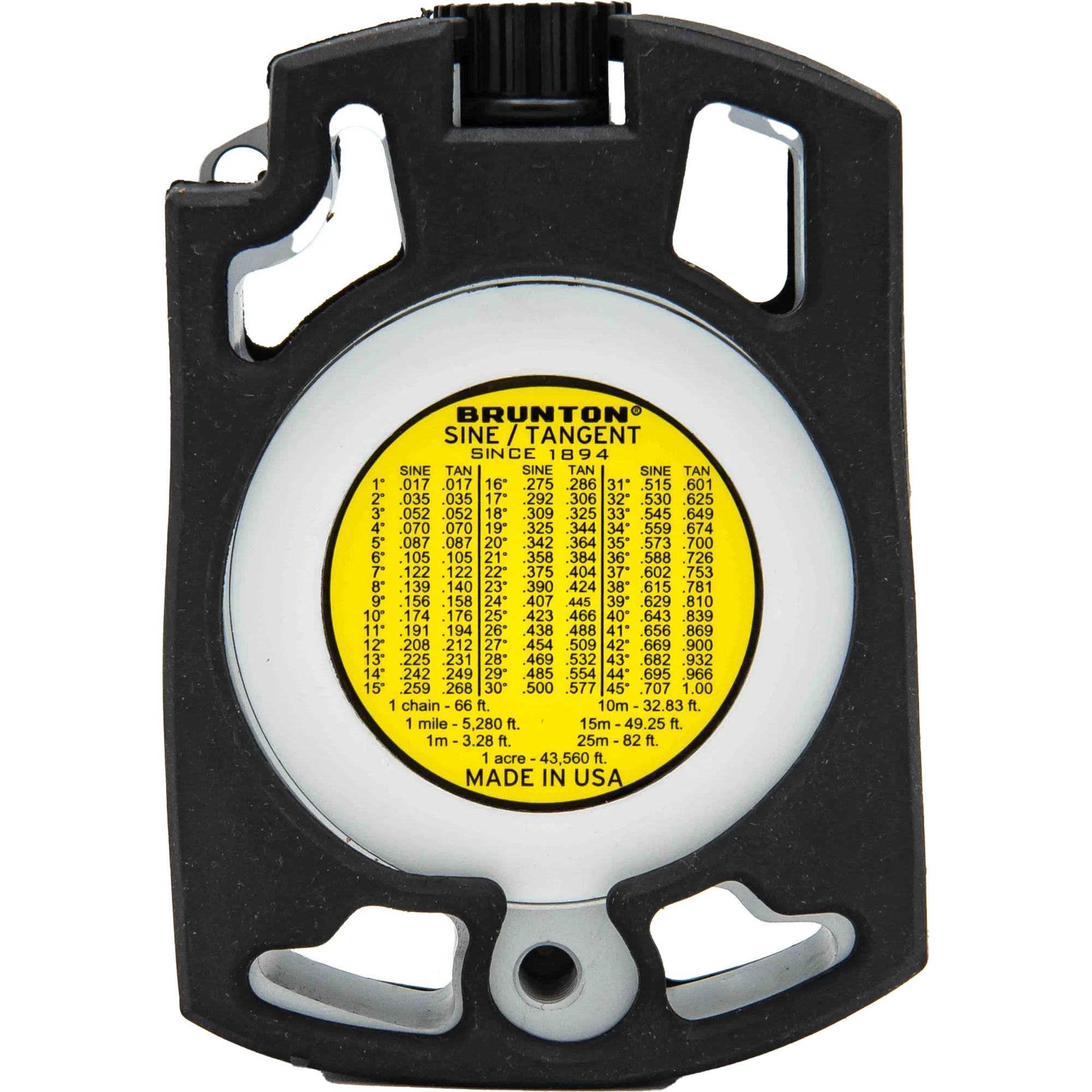 Brunton trigonometric function tape measure on a white background