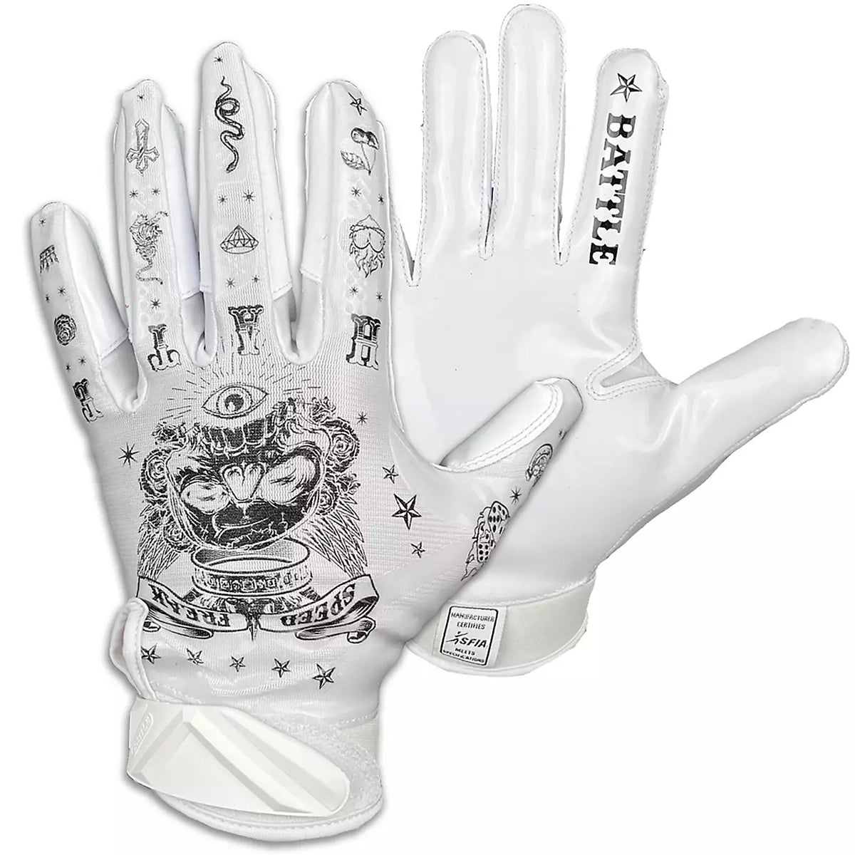 Battle Sports Speed Freak Cloaked Adult Football Receiver Gloves - White Battle Sports