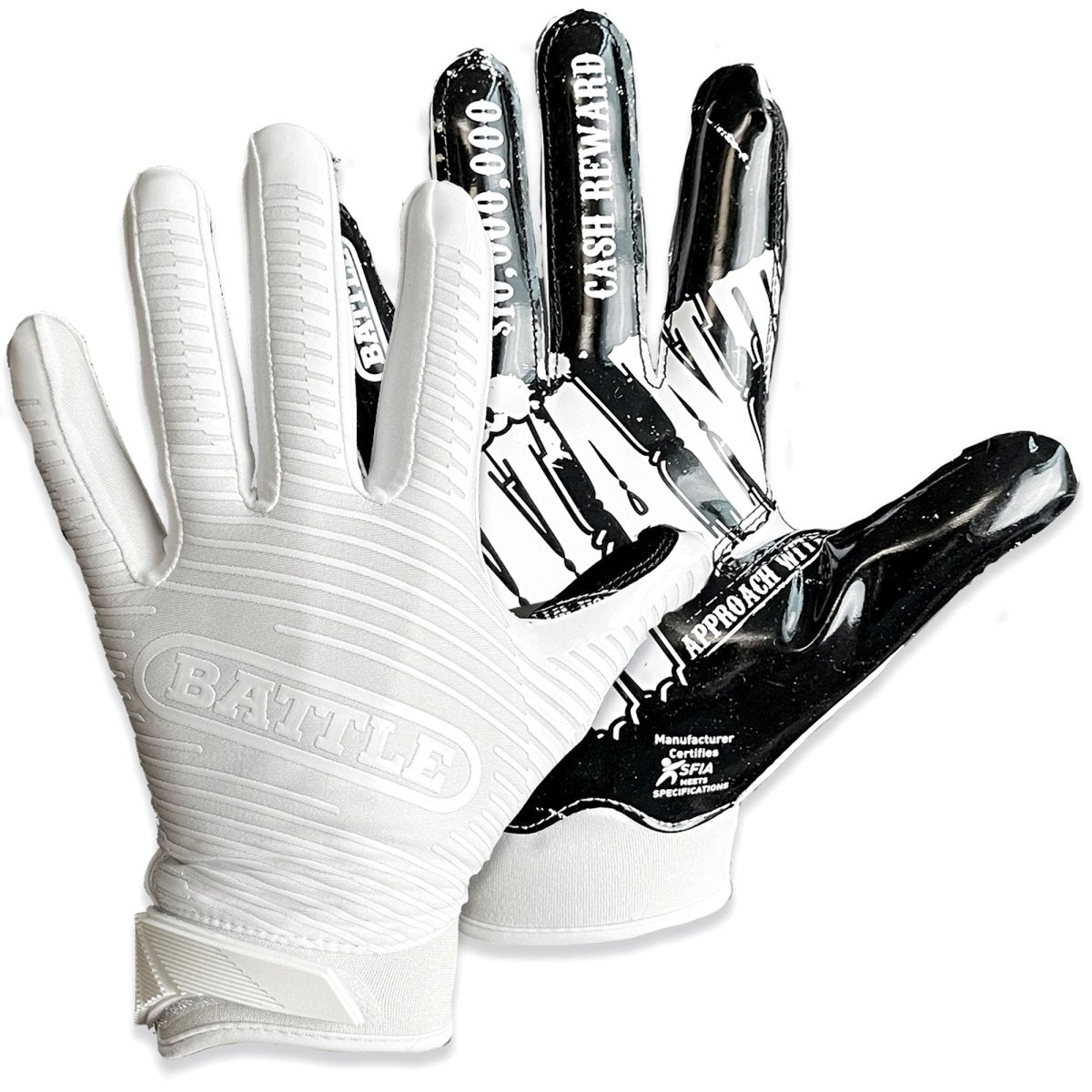Battle Sports Wanted Doom Football Receiver Gloves - Black/White - Forza Sports