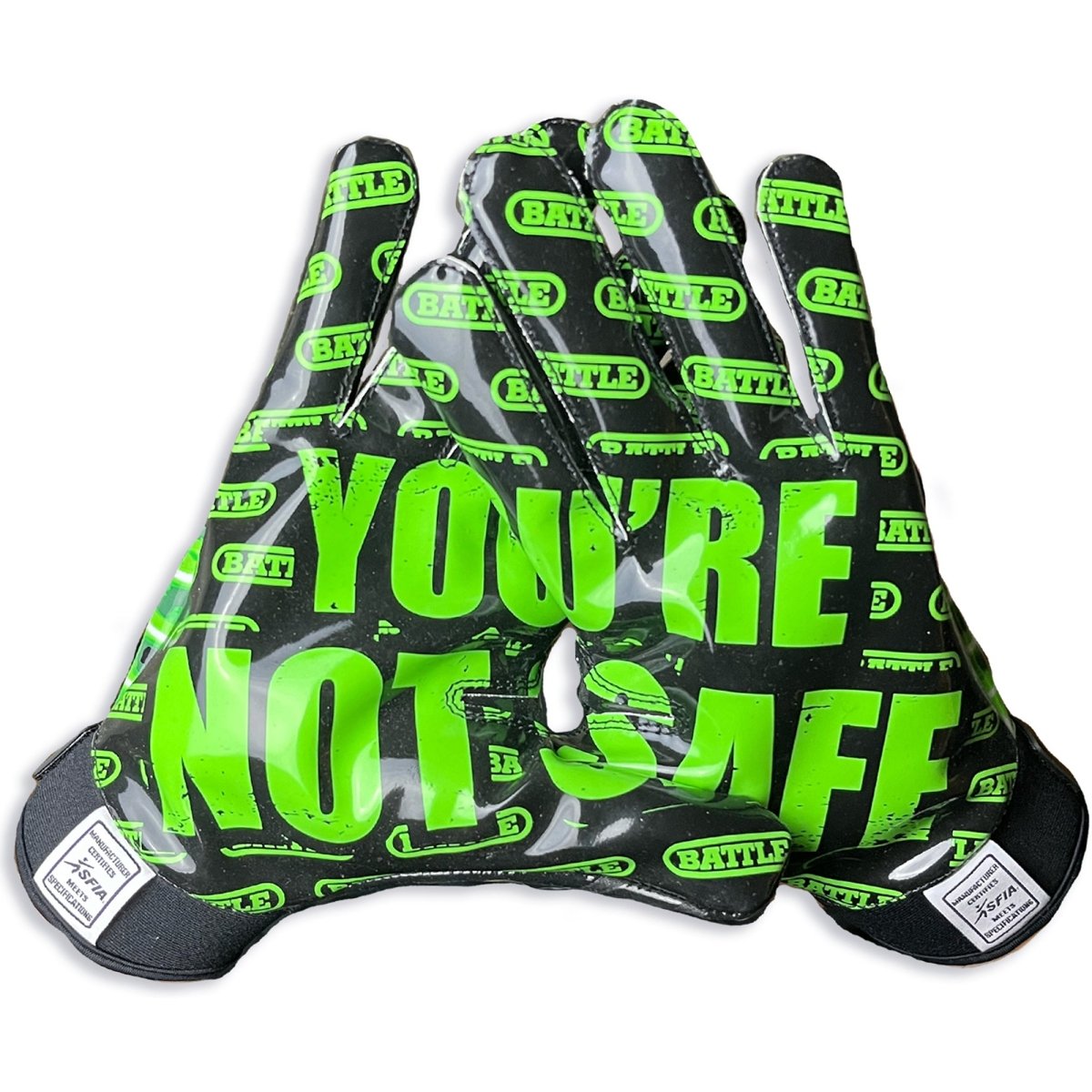 Battle Sports Nightmare You're Not Safe Football Receiver Gloves - Neon Green - Forza Sports