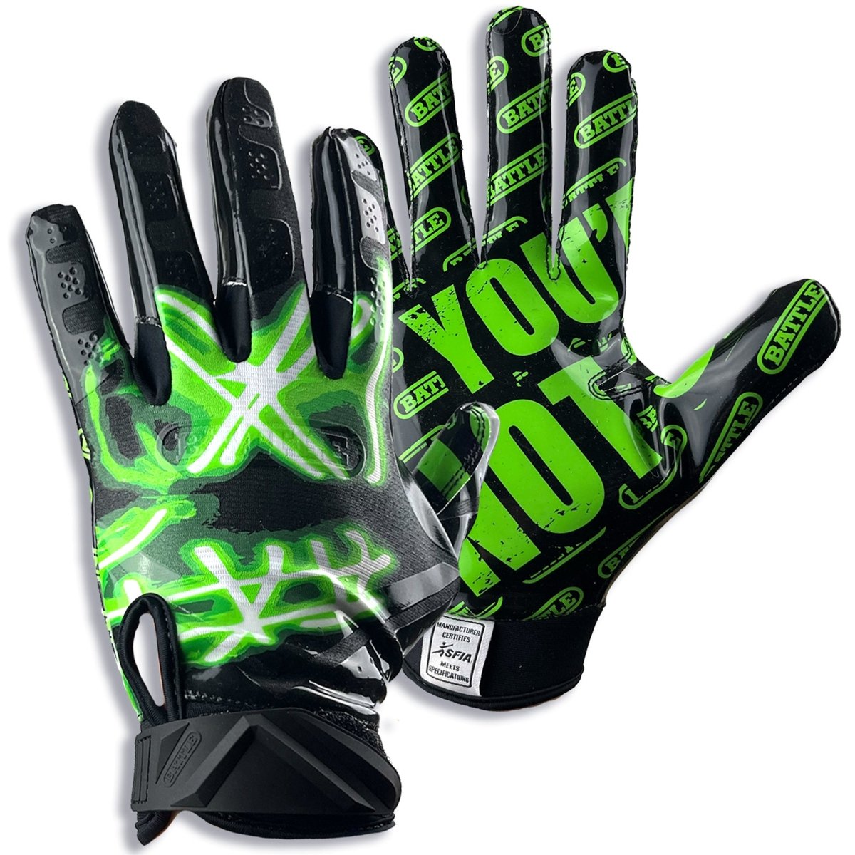 Battle Sports Nightmare You're Not Safe Football Receiver Gloves - Neon Green - Forza Sports