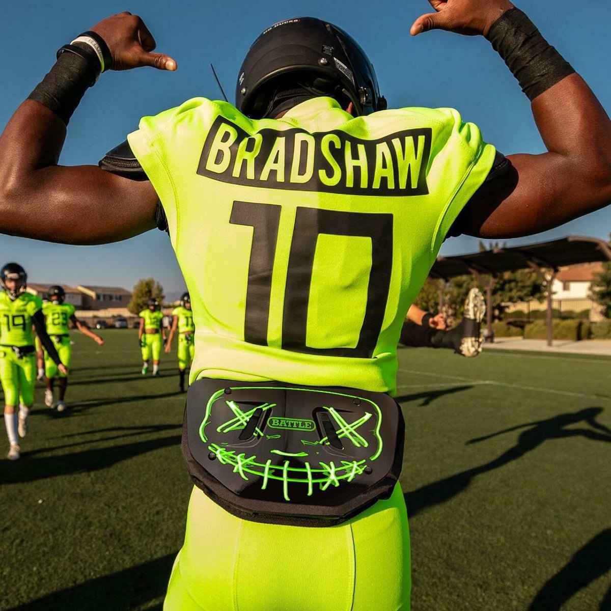 Battle Sports Adult Nightmare 2.0 Chrome Football Back Plate - Neon Green - Forza Sports