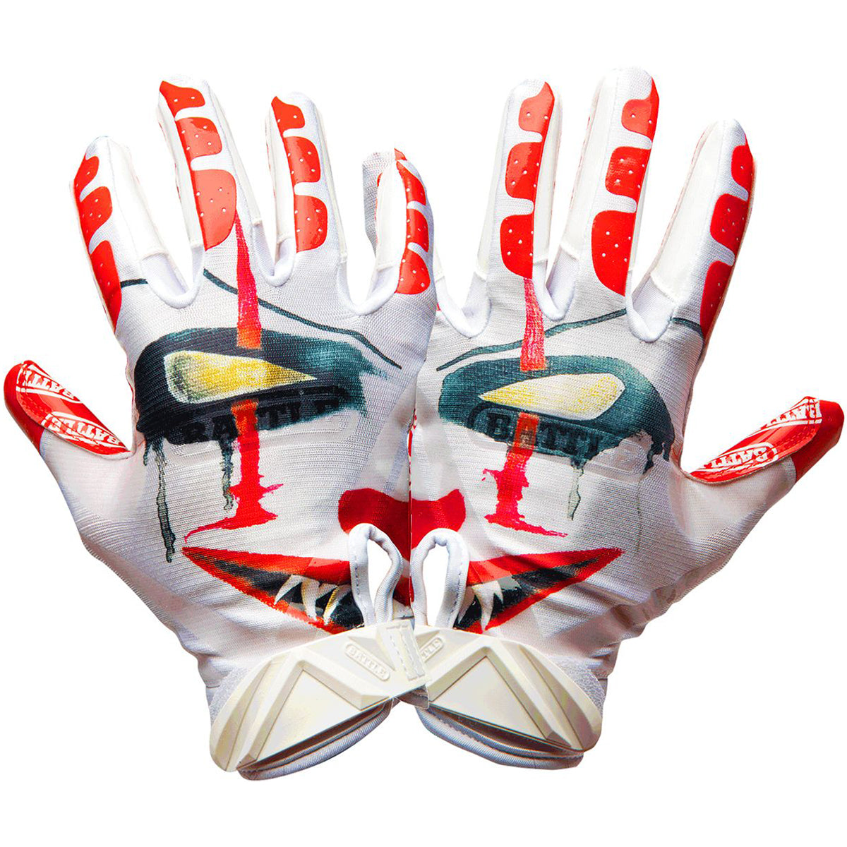 Battle Sports Clown Adult Cloaked Football Receiver Gloves - White Battle Sports