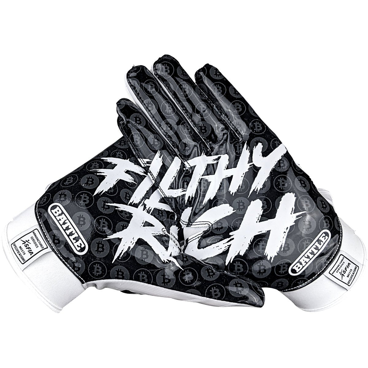 Battle Sports Adult Filthy Rich Football Receiver Gloves - Black/White - Forza Sports