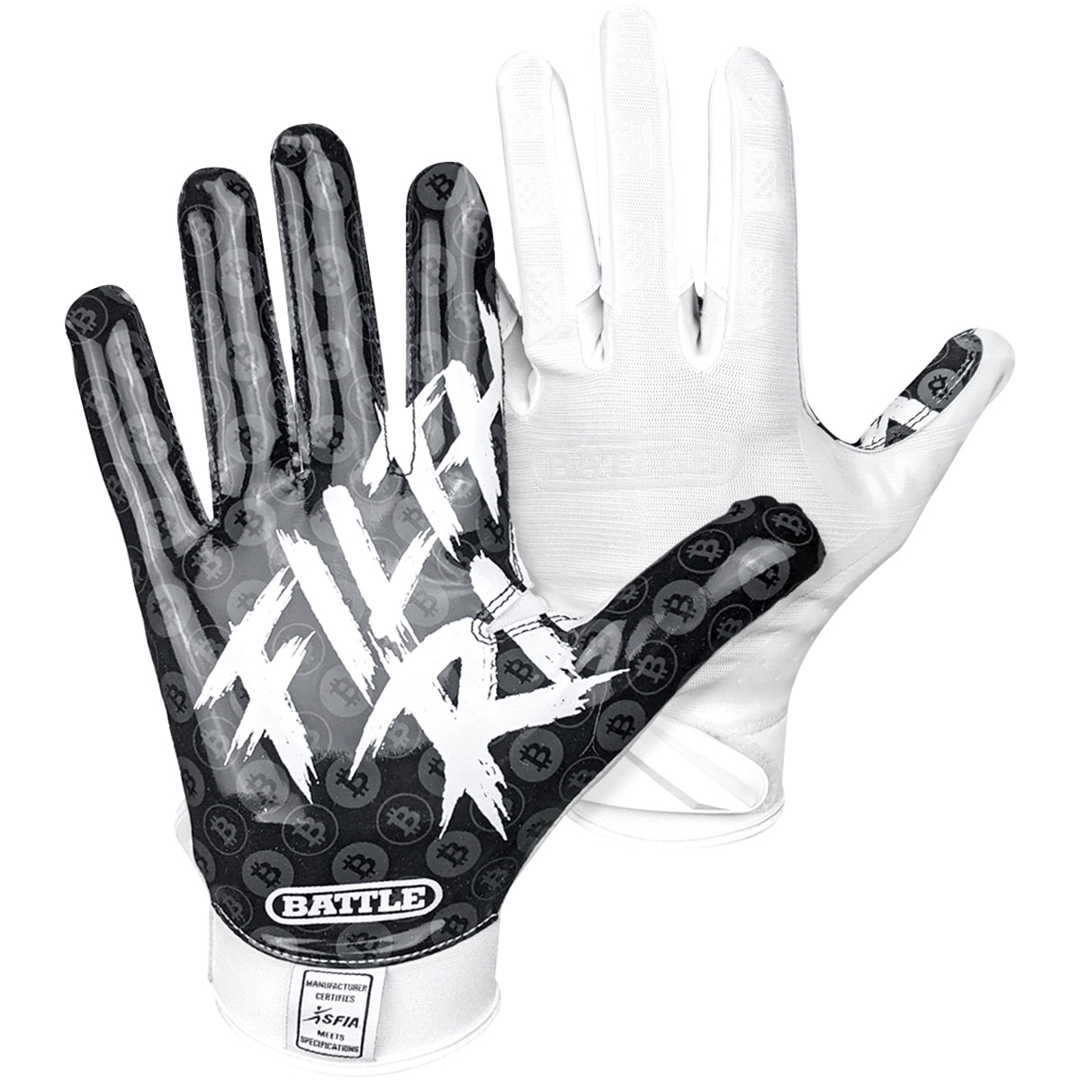 Battle Sports Adult Filthy Rich Football Receiver Gloves - Black/White - Forza Sports