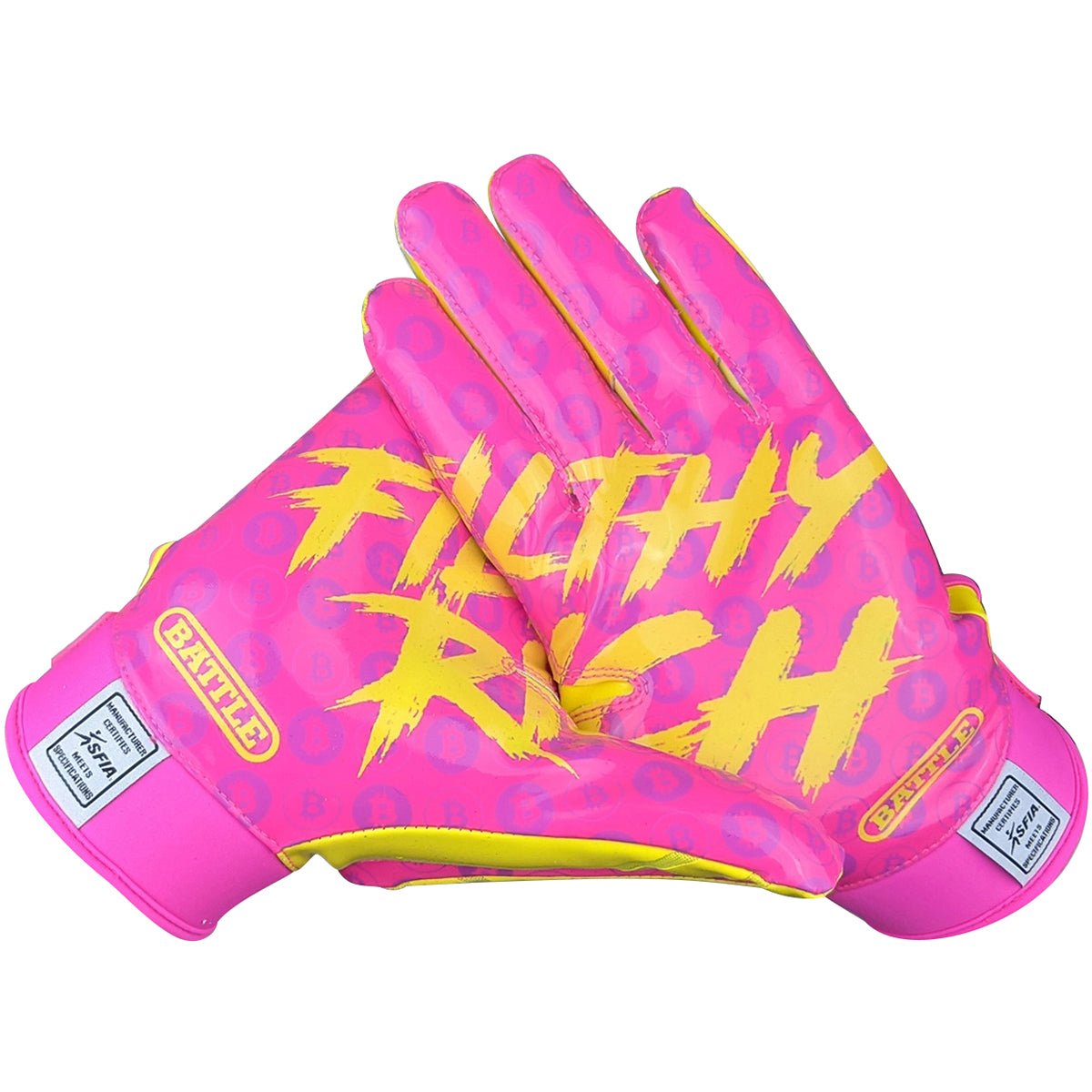 Battle Sports Adult Filthy Rich Football Receiver Gloves - Lemonade - Forza Sports