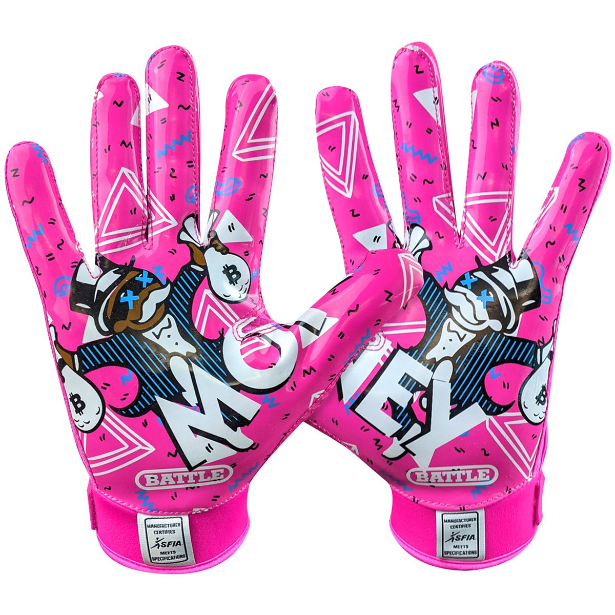 Battle Sports Youth Money Man 2.0 Football Receiver Gloves - Pink