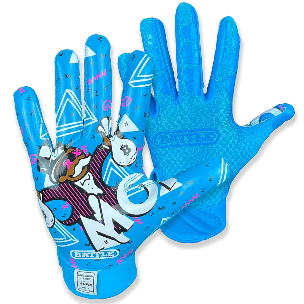 Battle Sports Adult Money Man 2.0 Football Receiver Gloves - Neon Blue - Forza Sports