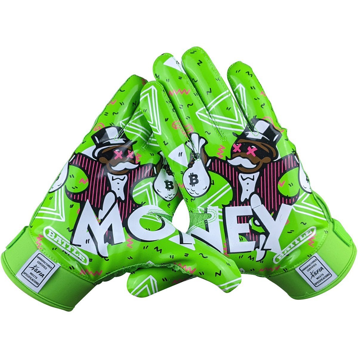 Battle Sports Adult Money Man 2.0 Football Receiver Gloves - Neon Green - Forza Sports
