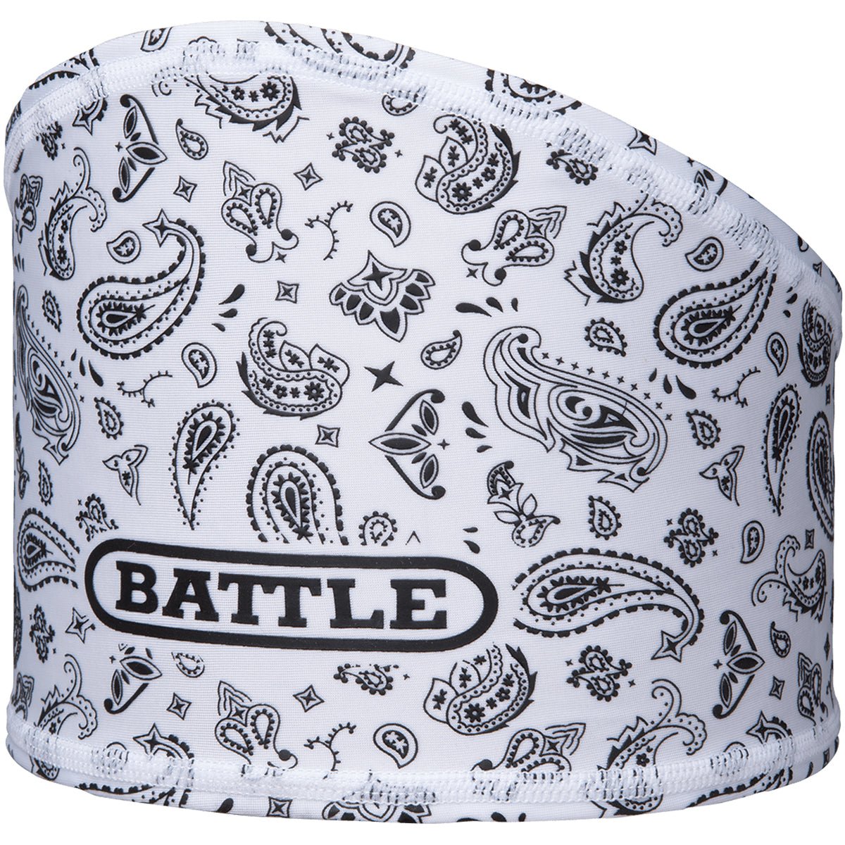 White head football skull wrap with black paisley pattern and 'BATTLE' logo on a white background
