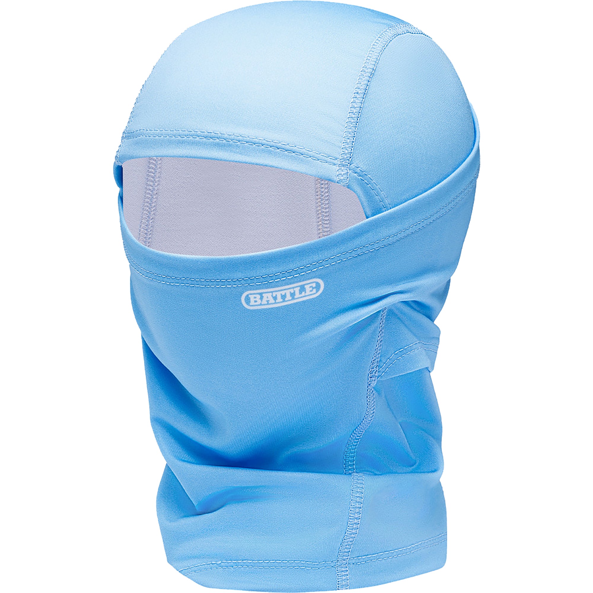 Blue balaclava performance mask with a brand logo on a white background