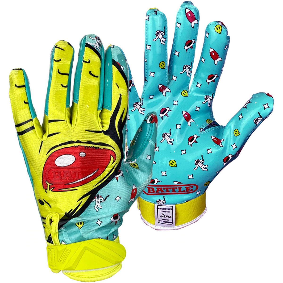 Battle Sports Alien Cloaked Youth Football Gloves - Turqouoise/Green Battle Sports