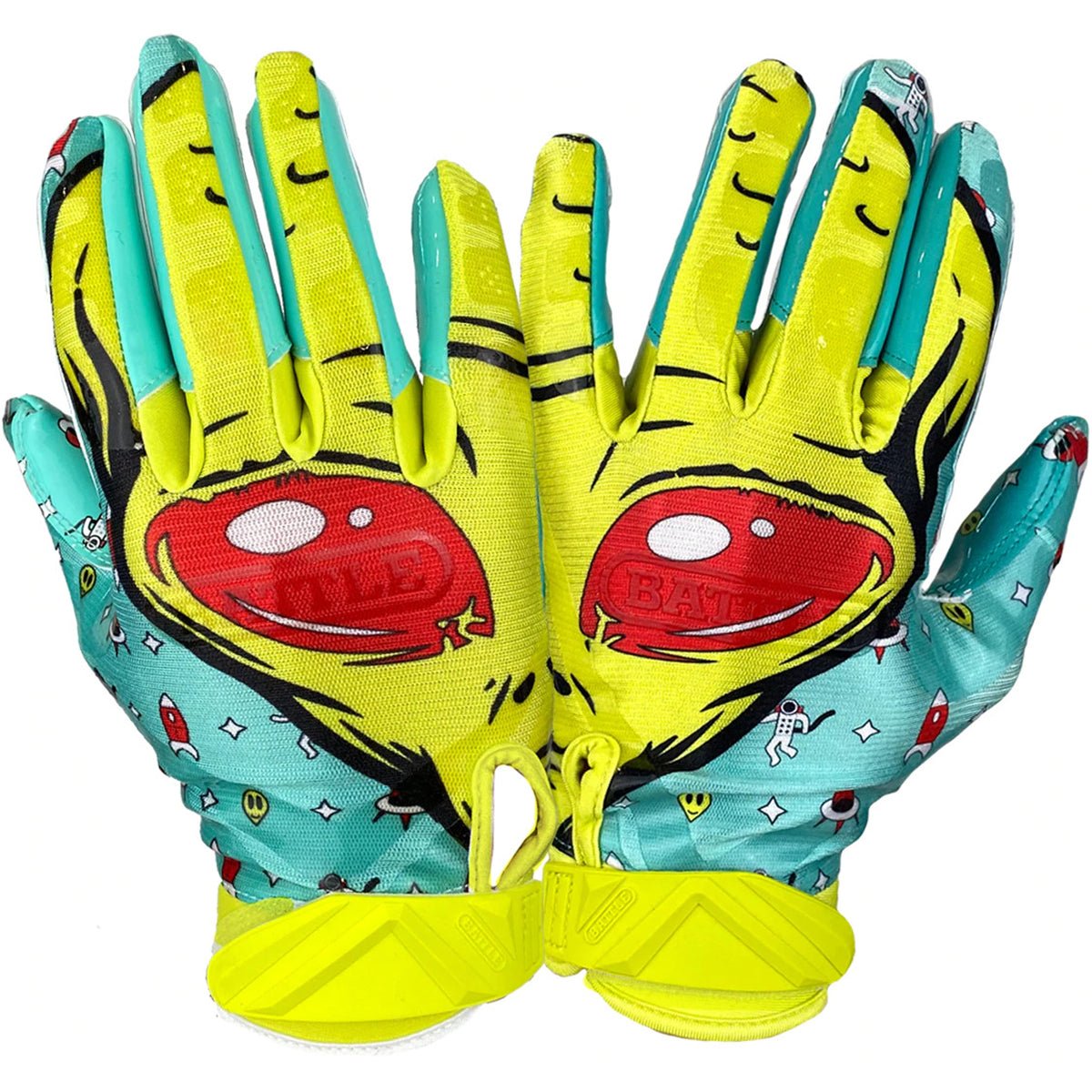 Battle Sports Alien Cloaked Youth Football Gloves - Turqouoise/Green - Forza Sports