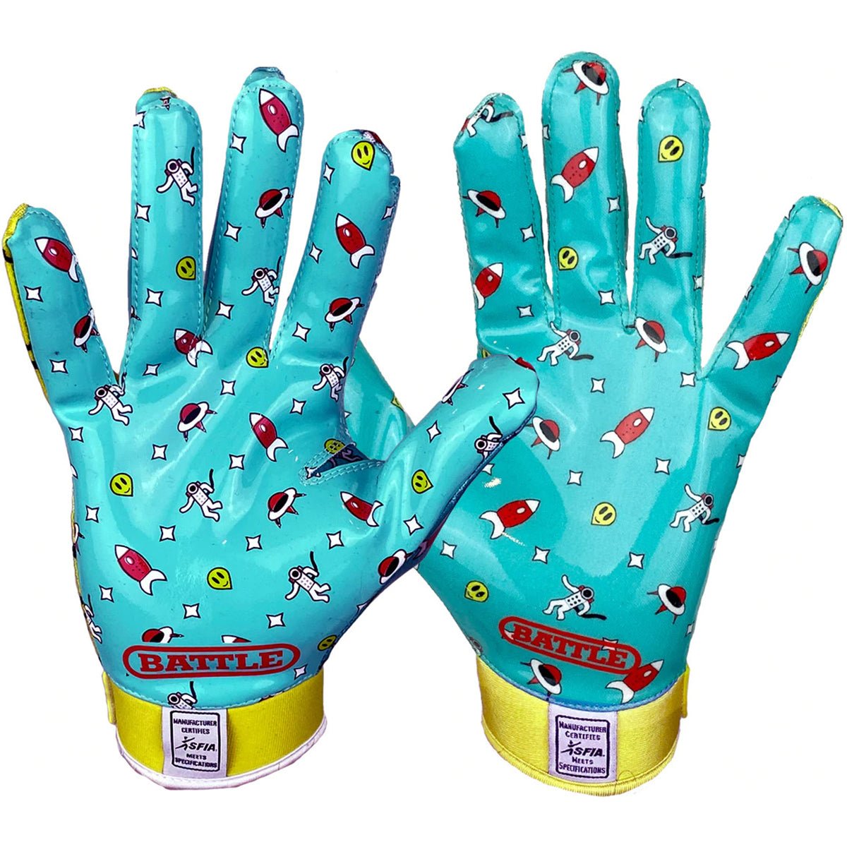 Battle Sports Alien Cloaked Youth Football Gloves - Turqouoise/Green - Forza Sports
