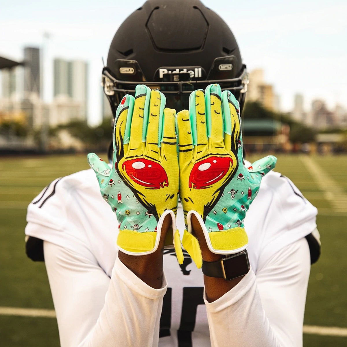Battle Sports Alien Cloaked Adult Football Gloves - Turquoise/Green Battle Sports