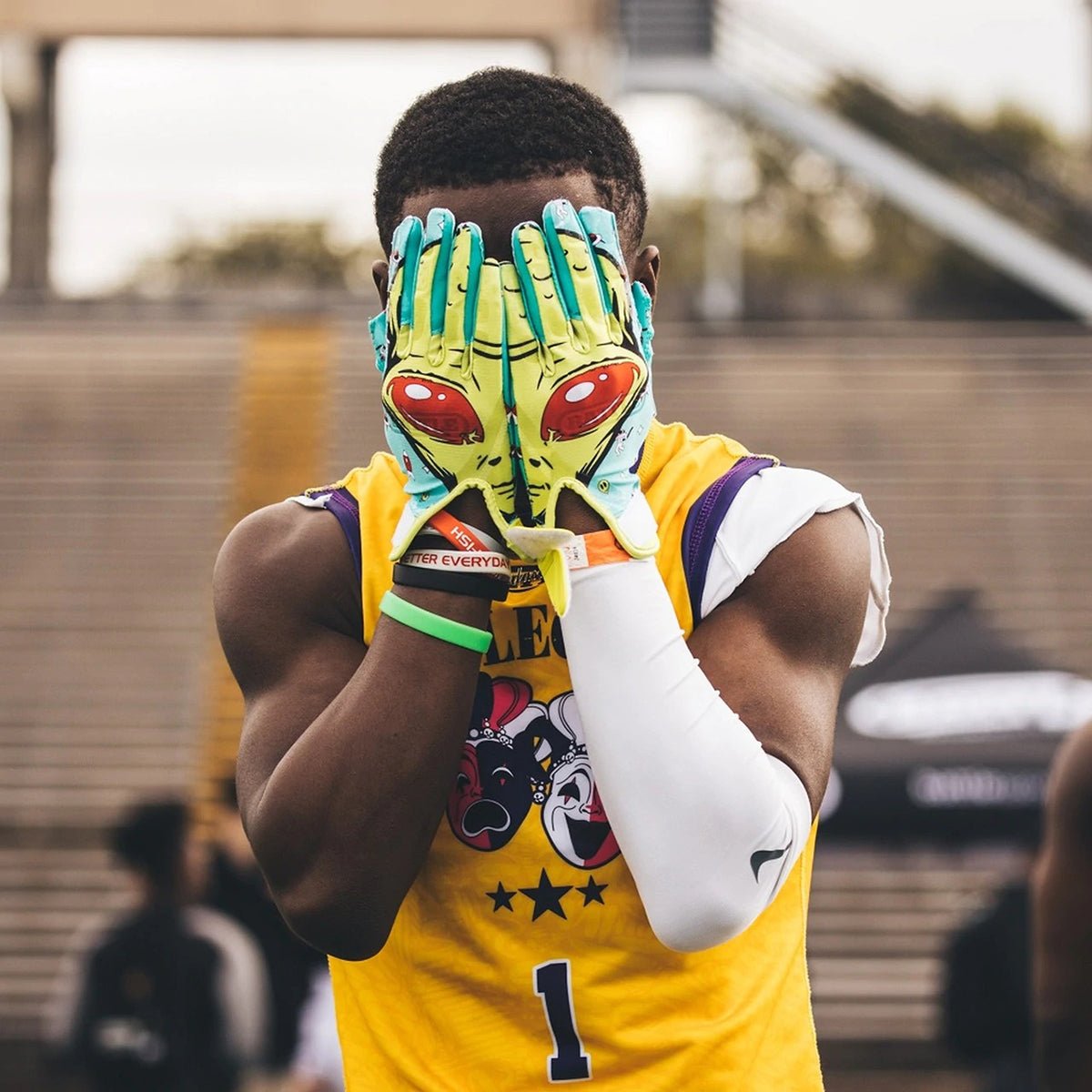 Battle Sports Alien Cloaked Youth Football Gloves - Turqouoise/Green - Forza Sports