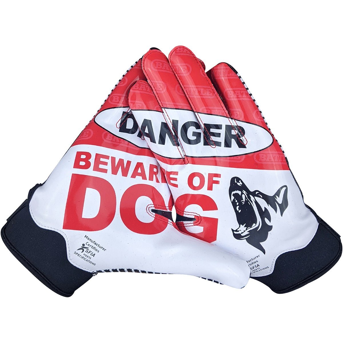 Battle Sports Adult Beware Of Dog Doom 1.0 Football Receiver Gloves - Red - Forza Sports