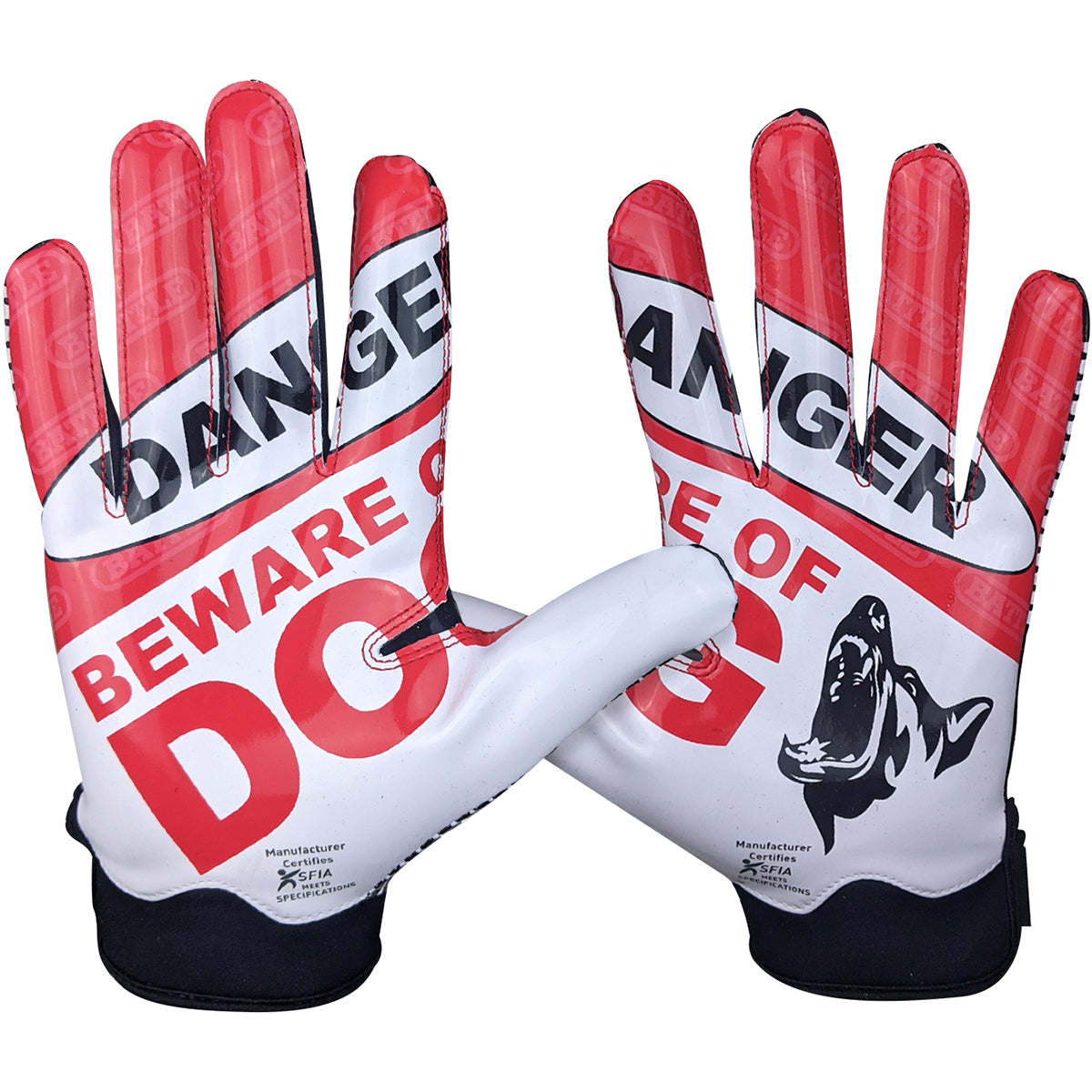 Battle Sports Adult Beware Of Dog Doom 1.0 Football Receiver Gloves- Red Battle Sports