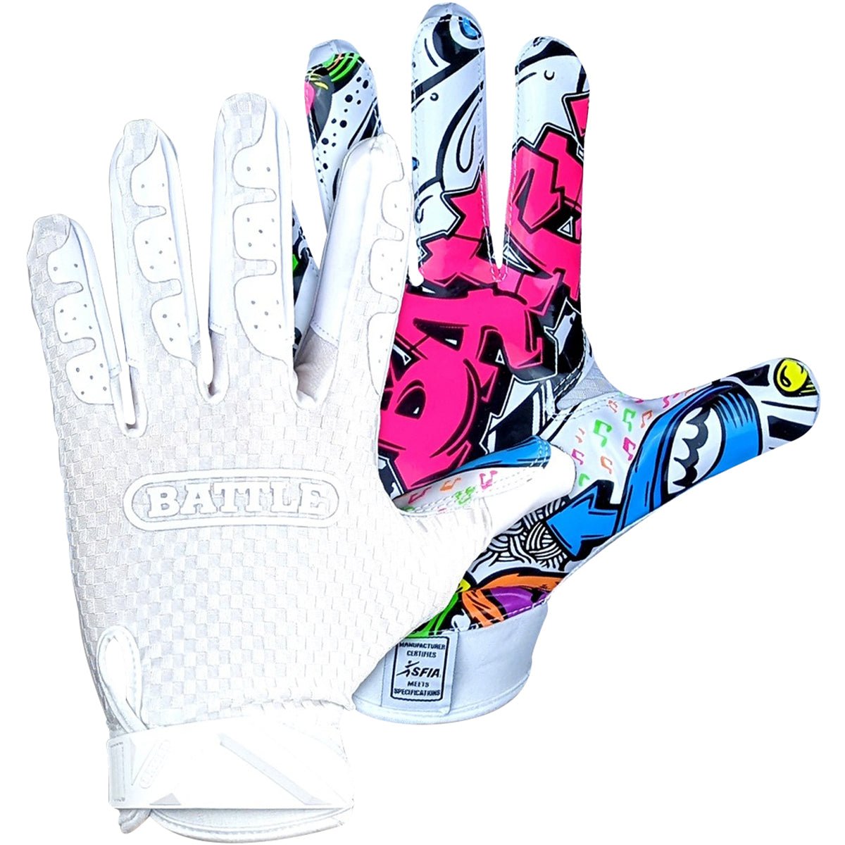 Battle Sports Youth Graffiti Triple Threat Football Gloves - White - Forza Sports