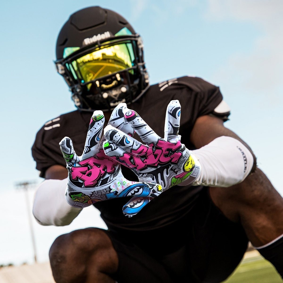 Battle Sports Youth Graffiti Triple Threat Football Gloves - White - Forza Sports