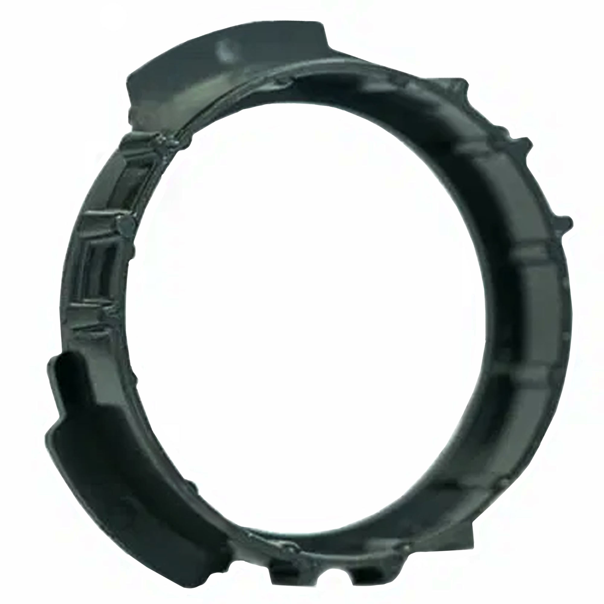 Black mechanical ring on a white background