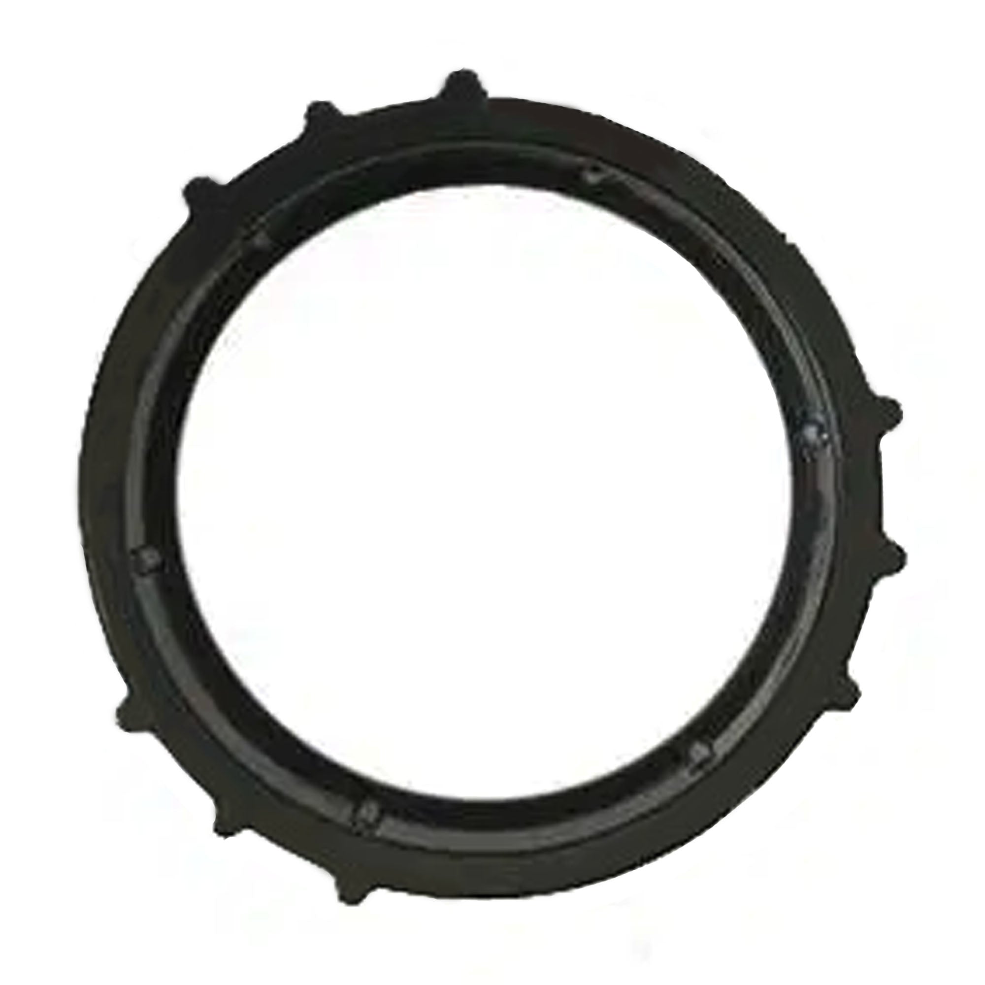 Black circular gasket on a white background