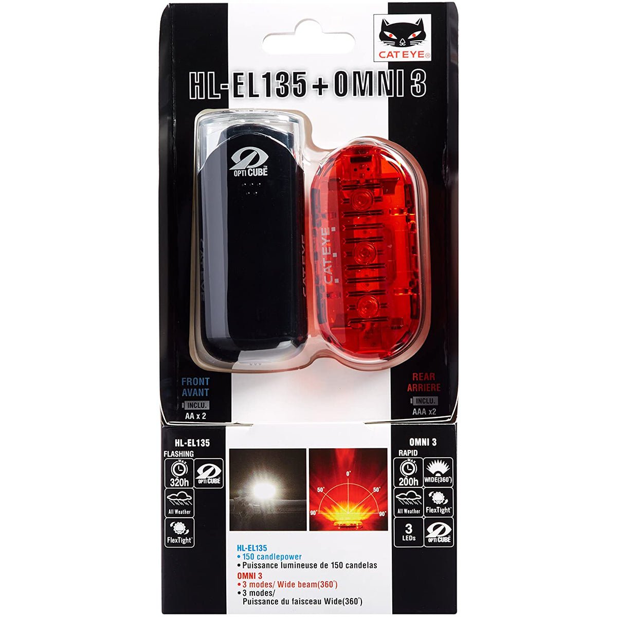 CatEye Omni 3 Cycling Safety Light Set - HL - EL135 and TL - LD135 - R - Forza Sports