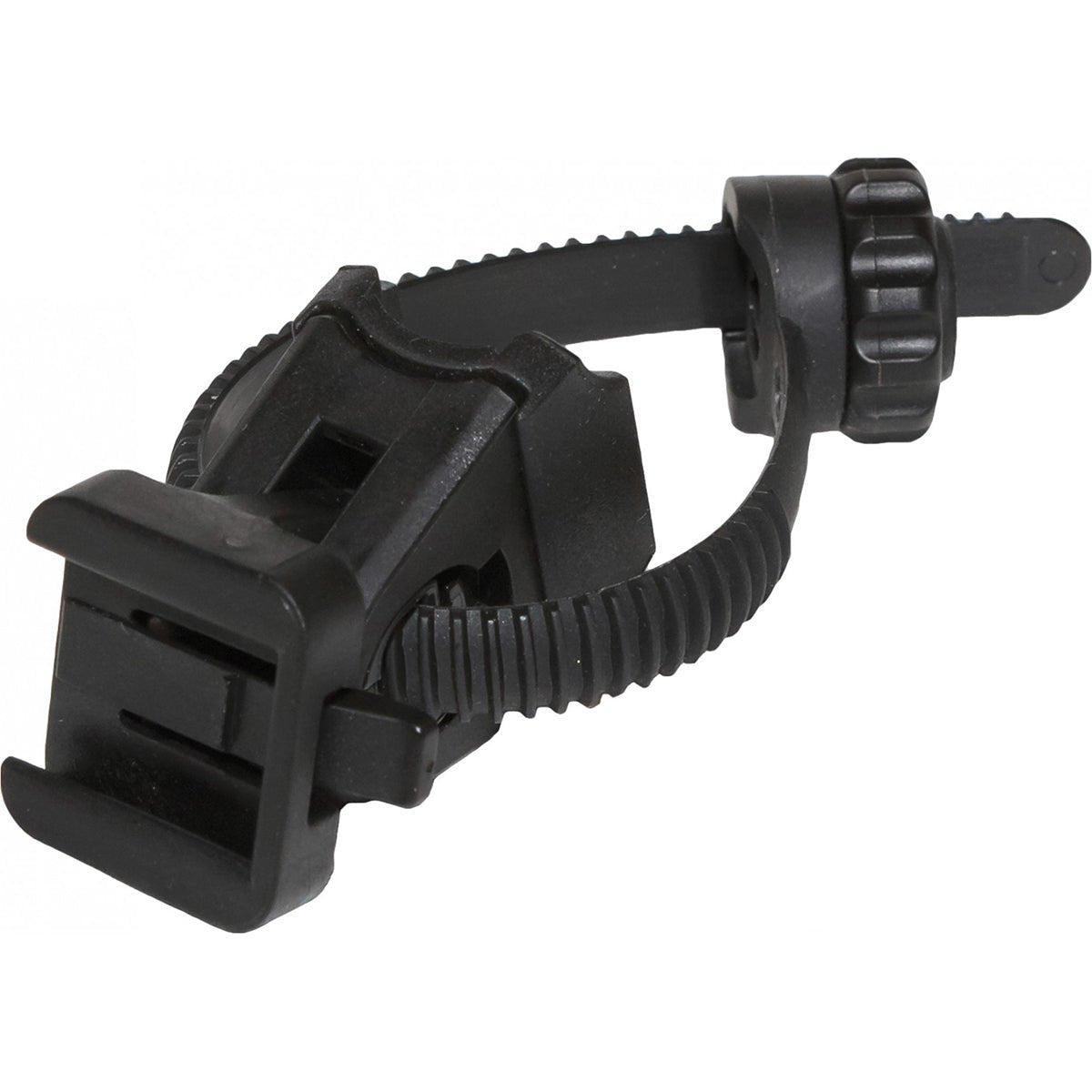 Black tail light mounting bracket plastic clamp on a white background