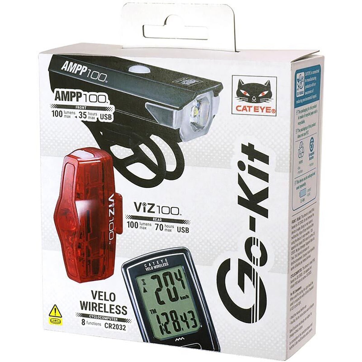 CatEye Go - Kit Bicycle Light Set - AMPP 100/ViZ 100/Velo Wireless - Forza Sports