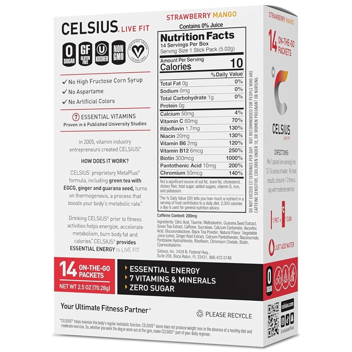 Celsius On - The - Go Zero Sugar Powder Stick Drink Mix 4 Pack - Forza Sports