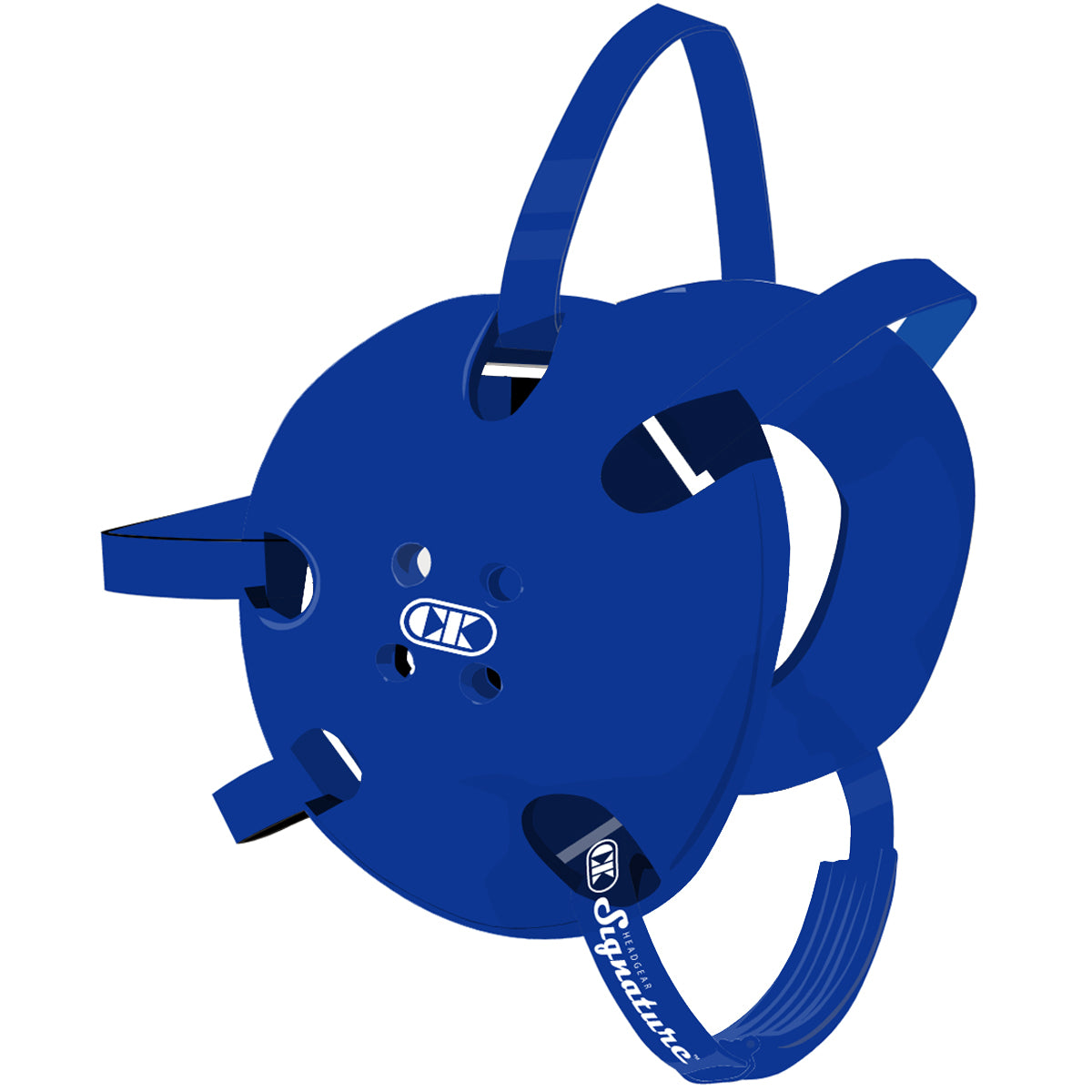 Blue dog muzzle with brand logo on a white background